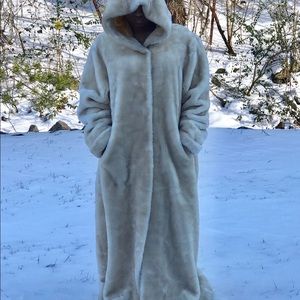 Flag Accessories Floor length hooded faux fur coat